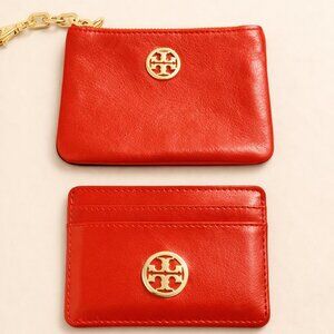 Tory Burch Set –Dena Red Leather Slim Card Case & Key Ring Coin Purse